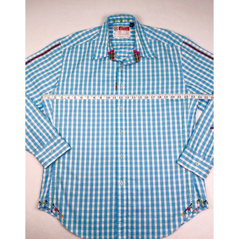 Robert Graham Blue White Gingham Check Long Sleeve Button Up Dress Shirt Size XL - Picture 10 of 11